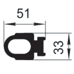 Sandarinimo profilis | guma | tarpinė | juostelė | EPDM | traukinių vagonams | lokomotyvams | 33x51mm | 3m