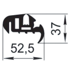 Sandarinimo profilis | guma | tarpinė | juostelė | EPDM | automobilių konstrukcijoms | 52,5x37mm | 15m