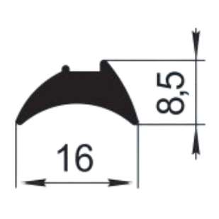 Sandarinimo profilis | guma | tarpinė | juostelė | EPDM | aliuminio profilio konstrukcijoms | 16x8,5mm | 180m