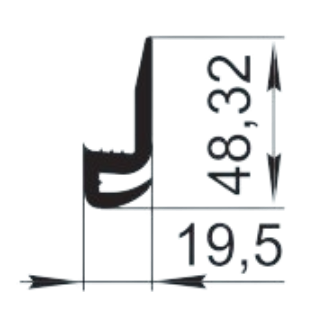 Sandarinimo profilis | guma | tarpinė | juostelė | EPDM | traukinių vagonams | lokomotyvams | 19,5x48,32mm | 3m