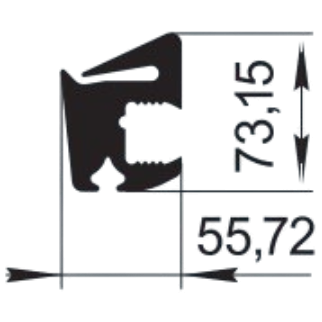 Sandarinimo profilis | guma | tarpinė | juostelė | EPDM | traukinių vagonams | lokomotyvams | 55,72x73,15mm | 20m