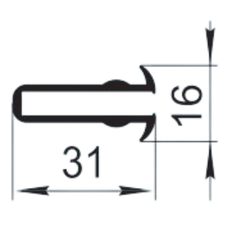 Sandarinimo profilis | guma | tarpinė | juostelė | EPDM | automobilių konstrukcijoms | 31x16mm | 80m
