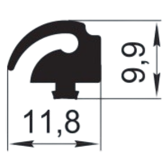 Sandarinimo profilis | guma | tarpinė | juostelė | EPDM | aliuminio profilio konstrukcijoms | 11,8x9,9mm | 188m