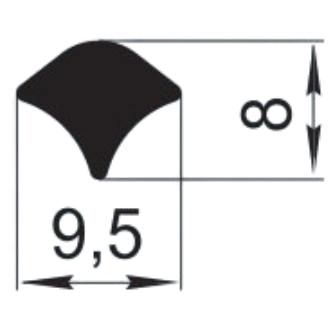 Sandarinimo profilis | guma | tarpinė | juostelė | EPDM | automobilių konstrukcijoms | 9,5x8mm | 270m