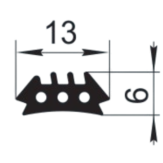 Sandarinimo profilis | guma | tarpinė | juostelė | EPDM | traukinių vagonams | lokomotyvams | 13x6mm | 350m