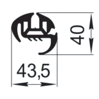 Sandarinimo profilis | guma | tarpinė | juostelė | EPDM | aliuminio profilio konstrukcijoms | 43,5x40mm | 300m