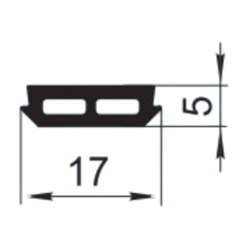 Sandarinimo profilis | guma | tarpinė | juostelė | EPDM | aliuminio profilio konstrukcijoms | 17x5mm | 180m
