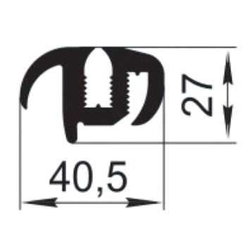 Sandarinimo profilis | guma | tarpinė | juostelė | EPDM | traukinių vagonams | lokomotyvams | 40,5x27mm | 3m
