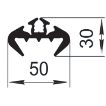 Sandarinimo profilis | guma | tarpinė | juostelė | EPDM | automobilių konstrukcijoms | 50x30mm | 20m