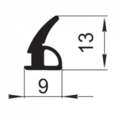 Sandarinimo profilis | guma | tarpinė | juostelė | EPDM | aliuminio profilio konstrukcijoms | 9x13mm | 250m