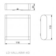 Sieninis lauko šviestuvas LED 8W, 640lm, IP54, juodas, VALLA, GTV Lighting