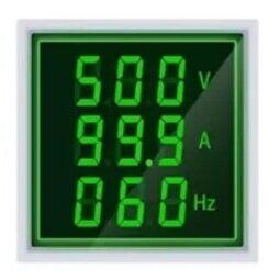 Digital | indication | AC electric power | voltage | current | frequency meter | 0-100A | 60-500VAC | 20-75Hz | 22mm | green