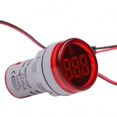 Digital | indicating alternating AC electric power | ammeter | with current transformer | 0-100VAC | 22mm | red