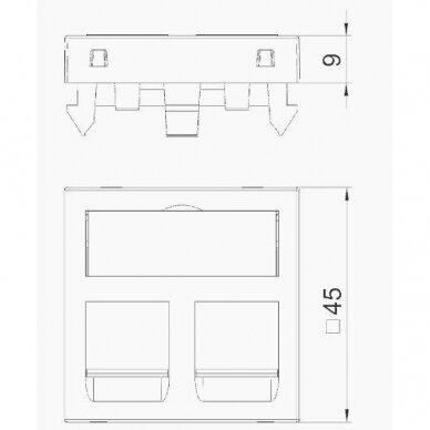 Tinklo LAN rozetė 2xRJ45 1 modulis, C tipas, tiesi, balta, DTG-2C RW1 Rapid 4012195714668 1