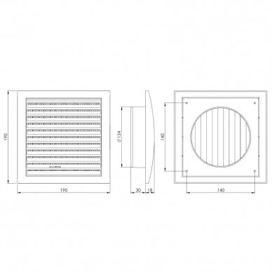 Ventiliacijos grotelės  190х190x125 ND12R EuroPlast 1