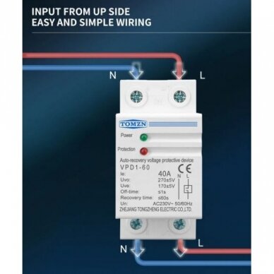 Įtampos kontrolės relė min-maks 40A 230V, VPD1-60, Tomzn 3