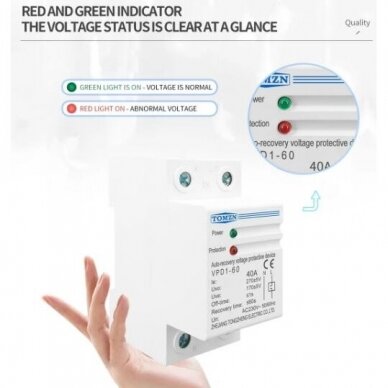 Įtampos kontrolės relė min-maks 40A 230V, VPD1-60, Tomzn 2