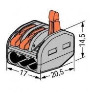 WAGO gnybtas 222-413 spyruokliniai atlenkiami 3 vietų gnybtai (laidų jungtis) 0,08x2,5mm², maks. 4mm², 4017332955676