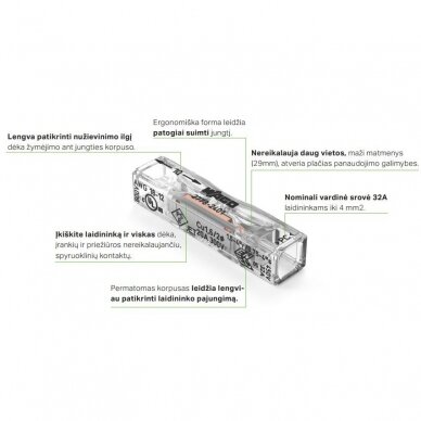WAGO gnybtas 2773-2401 2x0,75-4mm2 laidų jungtis gnybtai monolitiniams laidams, PUSH WIRE Inline, 4066966321630 4